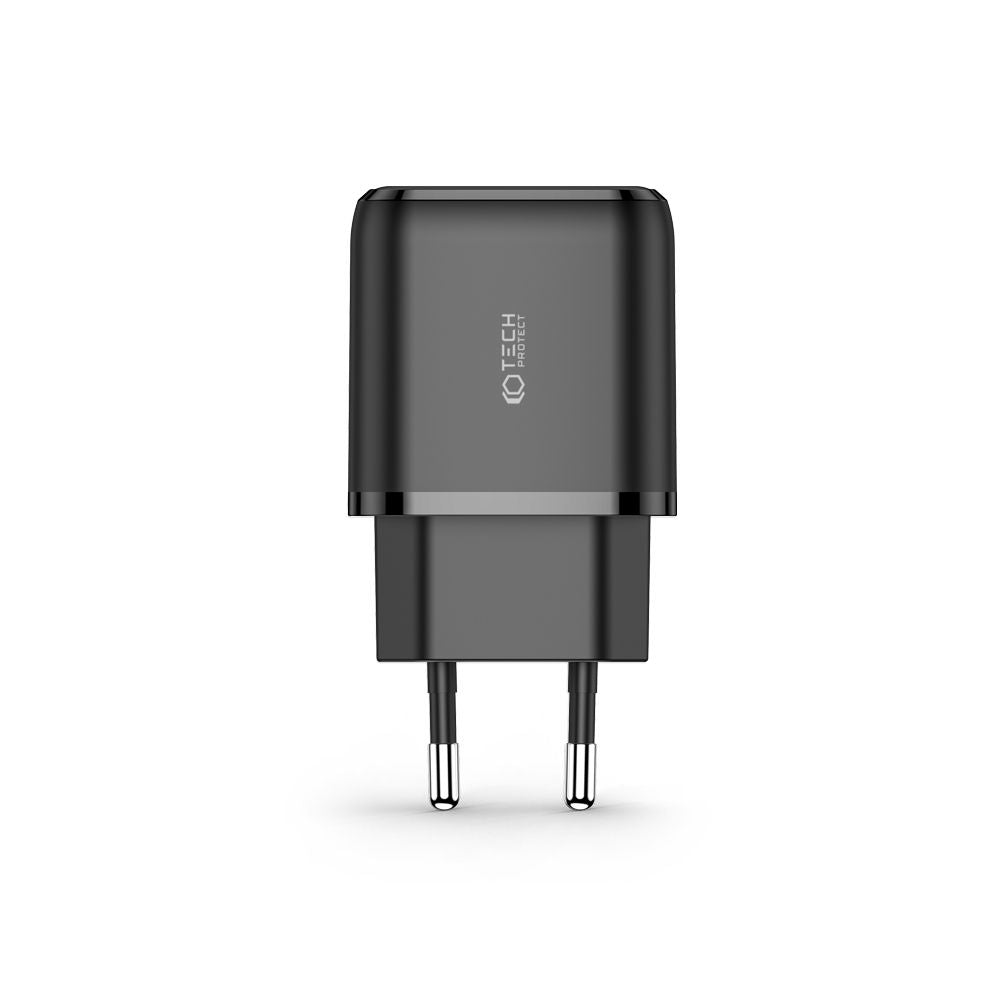 CARICATORE DI RETE PER CELLULARE E TABLET TECH-PROTECT C20W CARICATORE DI RETE A 2 PORTE PD20W/QC3.0 NERO