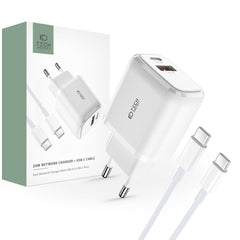 CARICATORE DI RETE PER CELLULARE E TABLET TECH-PROTECT C20W CARICATORE DI RETE A 2 PORTE PD20W/QC3.0 + CAVO TYPE-C BIANCO
