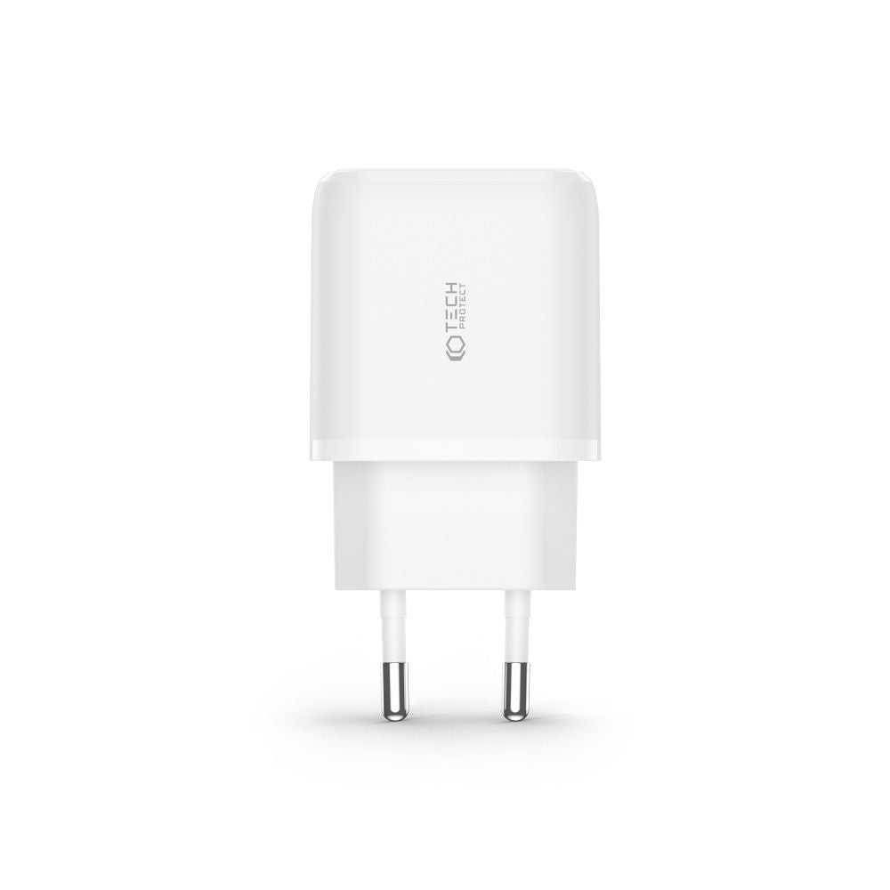 CARICATORE DI RETE PER CELLULARE E TABLET TECH-PROTECT C20W CARICATORE DI RETE A 2 PORTE PD20W/QC3.0 BIANCO