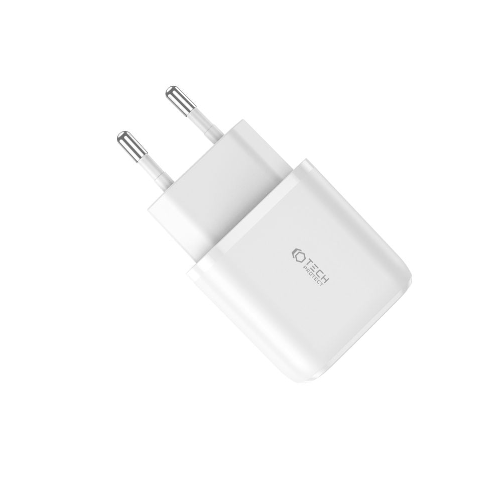 CARICATORE DI RETE PER CELLULARE E TABLET TECH-PROTECT C20W CARICATORE DI RETE A 2 PORTE PD20W/QC3.0 BIANCO
