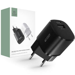 CARICATORE DI RETE PER CELLULARE E TABLET TECH-PROTECT C20W MINI CARICATORE DI RETE A 2 PORTE PD20W/QC3.0 NERO