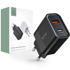 CARICATORE DI RETE PER CELLULARE E TABLET TECH-PROTECT C30W CARICATORE DI RETE A 2 PORTE PD30W/QC3.0 NERO
