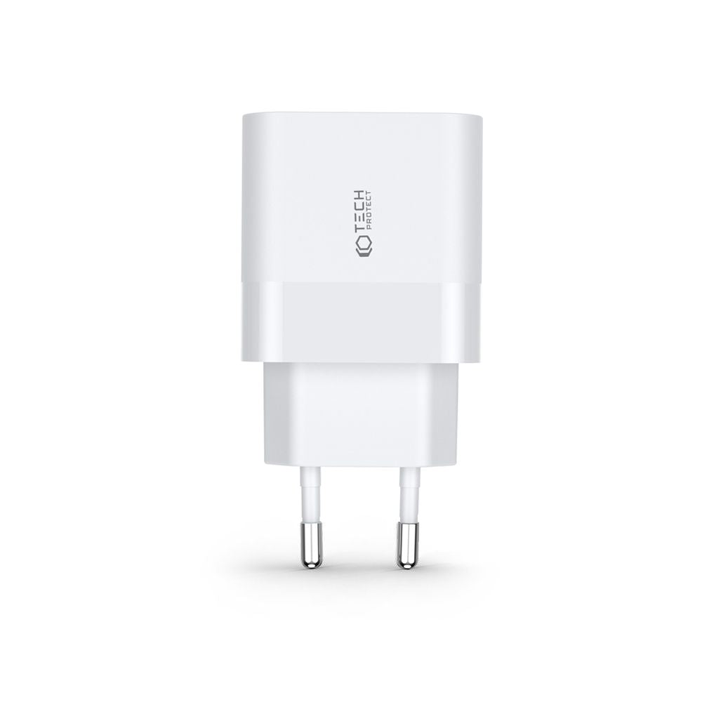 CARICATORE DI RETE PER CELLULARE E TABLET TECH-PROTECT C30W CARICATORE DI RETE A 2 PORTE PD30W/QC3.0 BIANCO