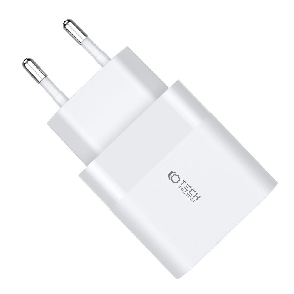 CARICATORE DI RETE PER CELLULARE E TABLET TECH-PROTECT C30W CARICATORE DI RETE A 2 PORTE PD30W/QC3.0 BIANCO