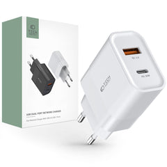 CARICATORE DI RETE PER CELLULARE E TABLET TECH-PROTECT C30W CARICATORE DI RETE A 2 PORTE PD30W/QC3.0 BIANCO
