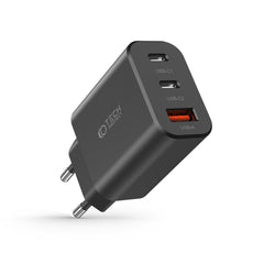 CARICATORE DI RETE PER CELLULARE E TABLET TECH-PROTECT C30W CARICATORE DI RETE A 3 PORTE PD30W/QC3.0 NERO