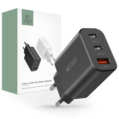 CARICATORE DI RETE PER CELLULARE E TABLET TECH-PROTECT C30W CARICATORE DI RETE A 3 PORTE PD30W/QC3.0 NERO