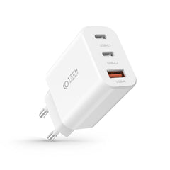 CARICATORE DI RETE PER CELLULARE E TABLET TECH-PROTECT C30W CARICATORE DI RETE A 3 PORTE PD30W/QC3.0 BIANCO
