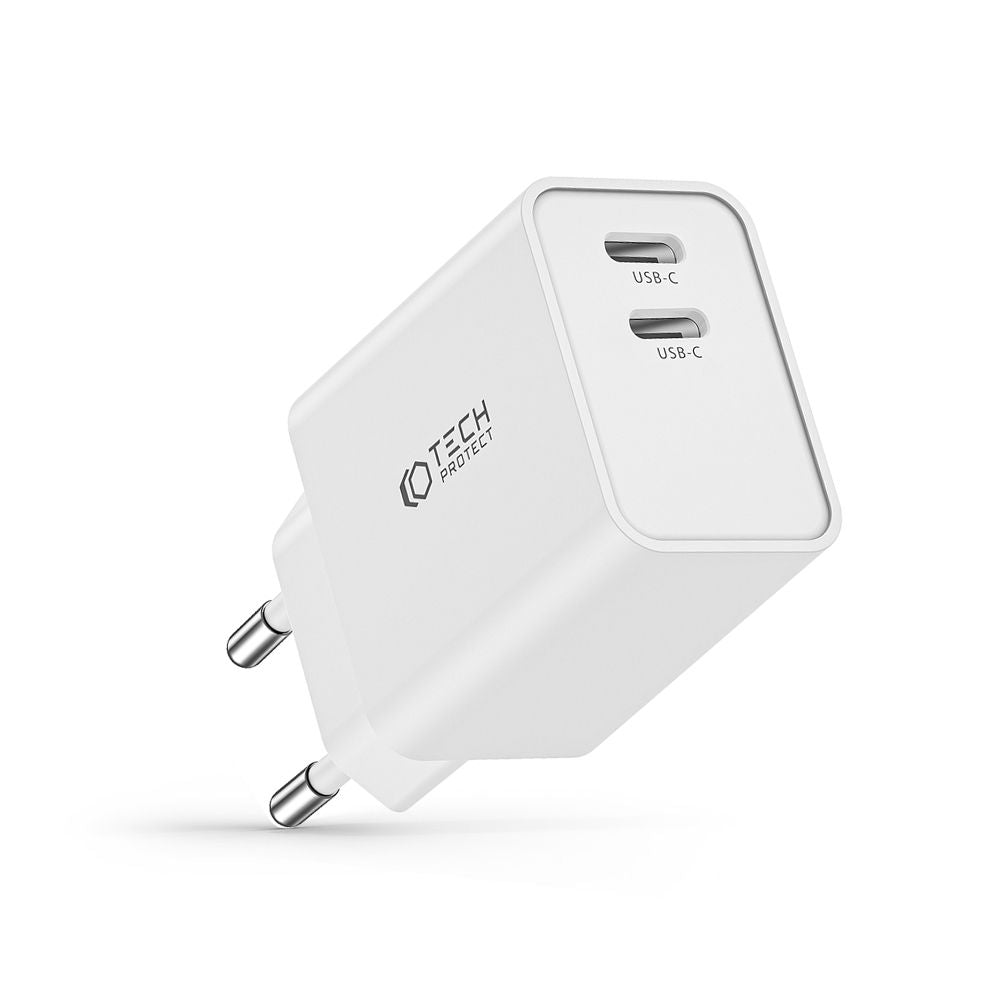 CARICATORE DI RETE PER CELLULARE E TABLET TECH-PROTECT C35W CARICATORE DI RETE A 2 PORTE PD35W BIANCO