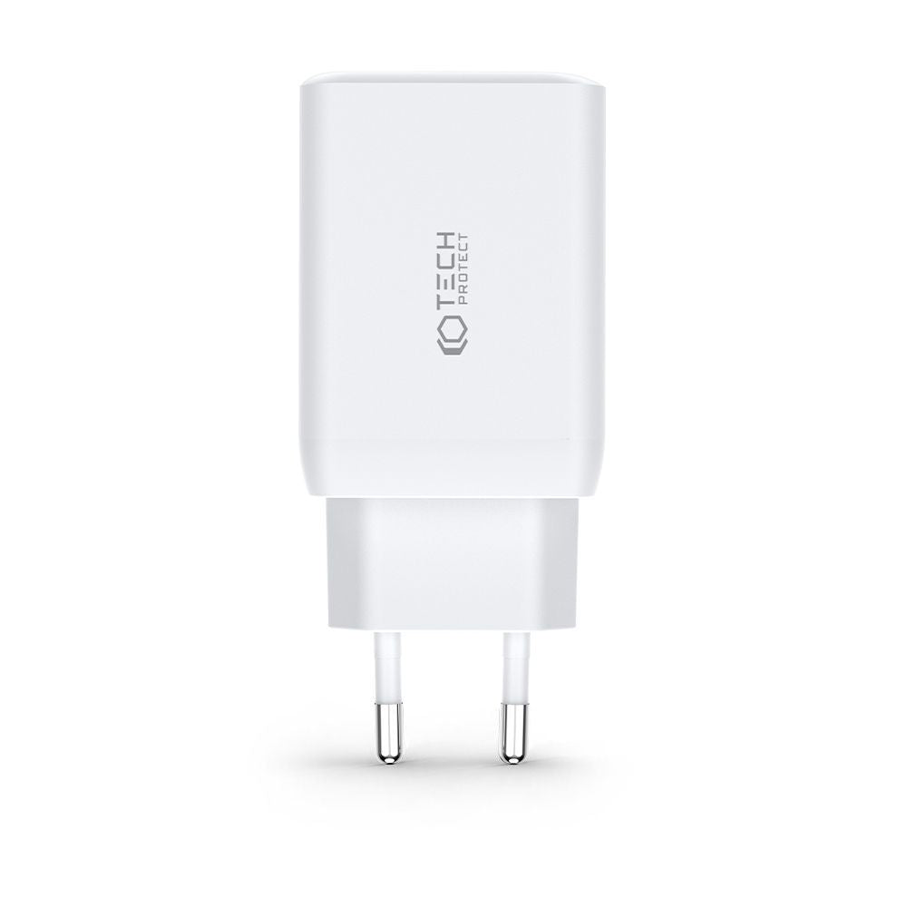 CARICATORE DI RETE PER CELLULARE E TABLET TECH-PROTECT C65W CARICATORE DI RETE A 3 PORTE PD65W/QC3.0 BIANCO