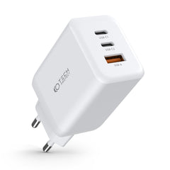 CARICATORE DI RETE PER CELLULARE E TABLET TECH-PROTECT C65W CARICATORE DI RETE A 3 PORTE PD65W/QC3.0 BIANCO