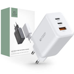 CARICATORE DI RETE PER CELLULARE E TABLET TECH-PROTECT C65W CARICATORE DI RETE A 3 PORTE PD65W/QC3.0 BIANCO