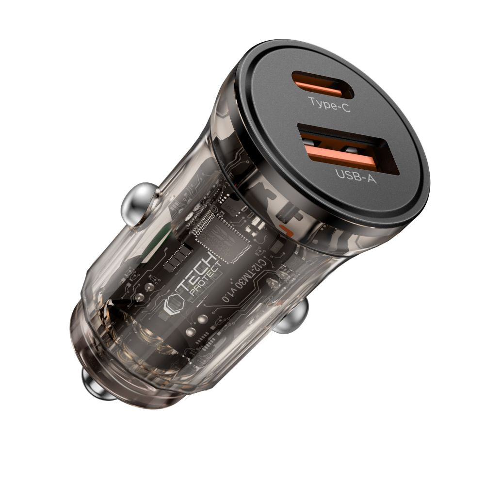 TECH-PROTECT CC01 CARICATORE DA AUTO A 2 PORTE PD45W/QC3.0 NERO