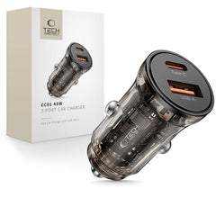 TECH-PROTECT CC01 CARICATORE DA AUTO A 2 PORTE PD45W/QC3.0 NERO