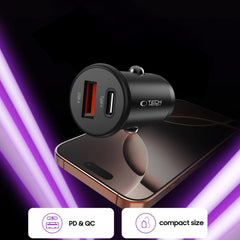 TECH-PROTECT CC02 CARICATORE DA AUTO A 2 PORTE PD35W/QC3.0 NERO
