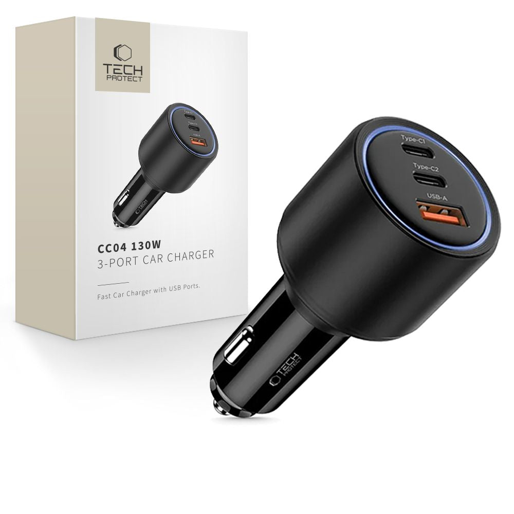 TECH-PROTECT CC04 CARICATORE DA AUTO A 3 PORTE PD130W NERO