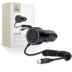 TECH-PROTECT CC05 CARICATORE DA AUTO A 2 PORTE PD60W + CAVO NERO