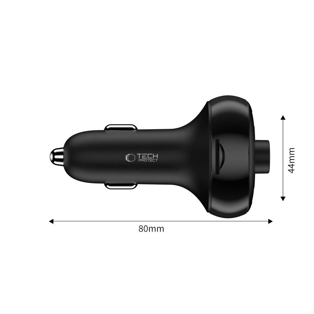 TECH-PROTECT CC06 CARICATORE DA AUTO A 3 PORTE PD72W + TRASMETTITORE FM BLUETOOTH NERO