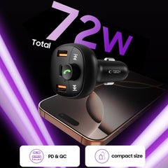 TECH-PROTECT CC06 CARICATORE DA AUTO A 3 PORTE PD72W + TRASMETTITORE FM BLUETOOTH NERO