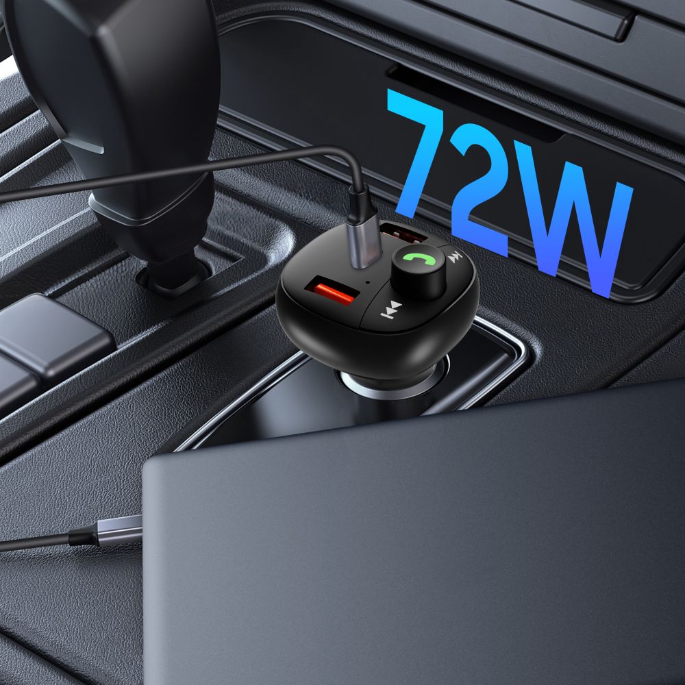 TECH-PROTECT CC06 CARICATORE DA AUTO A 3 PORTE PD72W + TRASMETTITORE FM BLUETOOTH NERO