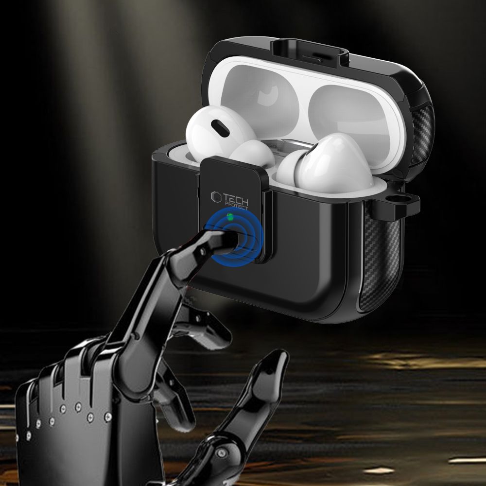 CUSTODIA TECH-PROTECT DEFENDER HOOK MAGSAFE APPLE AIRPODS PRO 1 / 2 NERA