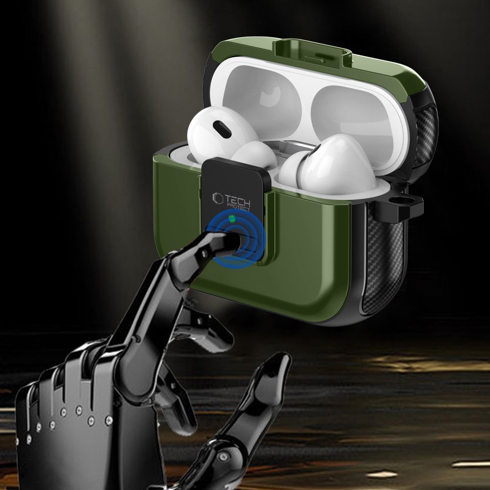 CUSTODIA TECH-PROTECT DEFENDER HOOK MAGSAFE APPLE AIRPODS PRO 1 / 2 VERDE OLIVA