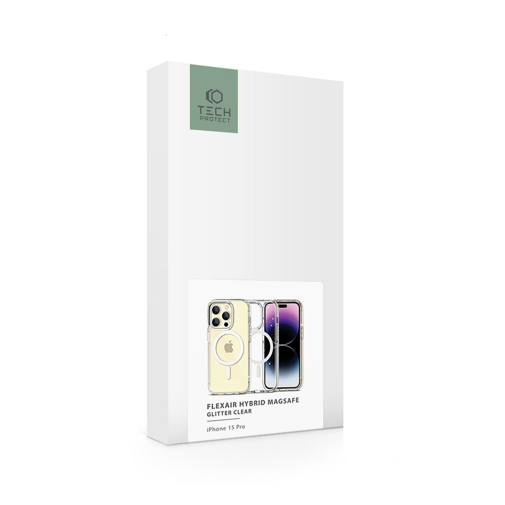 COPERTURA TECH-PROTECT FLEXAIR HYBRID MAGSAFE IPHONE 15 PRO GLITTER CLEAR