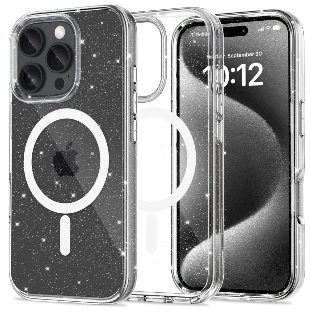 COPERTURA PER IPHONE 16 PRO MAX TECH-PROTECT FLEXAIR IBRIDA MAGSAFE GLITTER