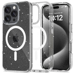 COPERTURA PER IPHONE 16 PRO MAX TECH-PROTECT FLEXAIR IBRIDA MAGSAFE GLITTER
