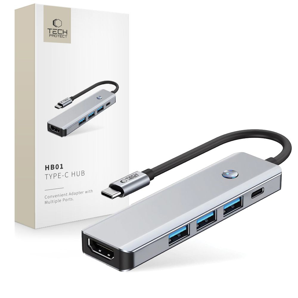 ADATTATORE HUB TECH-PROTECT HB01 5IN1 TYPE-C + USB3.0 + HDMI 4K 60HZ + PD100W GRIGIO SPAZIALE