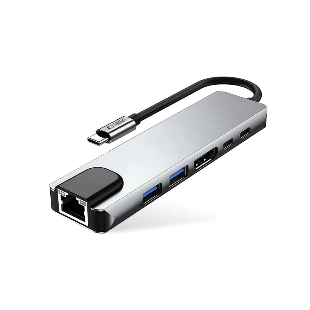 ADATTATORE HUB TECH-PROTECT HB02 6IN1 TYPE-C + USB2.0 + USB3.0 + HDMI 4K 30HZ + RJ45 + PD100W GRIGIO SPAZIALE