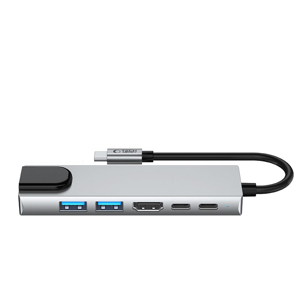 ADATTATORE HUB TECH-PROTECT HB02 6IN1 TYPE-C + USB2.0 + USB3.0 + HDMI 4K 30HZ + RJ45 + PD100W GRIGIO SPAZIALE