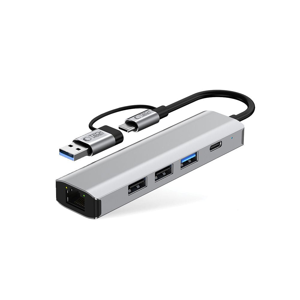 ADATTATORE HUB TECH-PROTECT HB03 5IN1 TYPE-C + USB2.0 + USB3.0 + RJ45 GRIGIO SPAZIALE