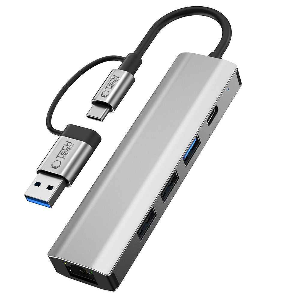 ADATTATORE HUB TECH-PROTECT HB03 5IN1 TYPE-C + USB2.0 + USB3.0 + RJ45 GRIGIO SPAZIALE