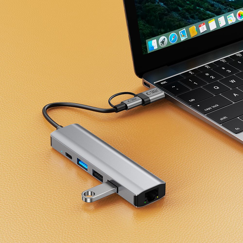 ADATTATORE HUB TECH-PROTECT HB03 5IN1 TYPE-C + USB2.0 + USB3.0 + RJ45 GRIGIO SPAZIALE