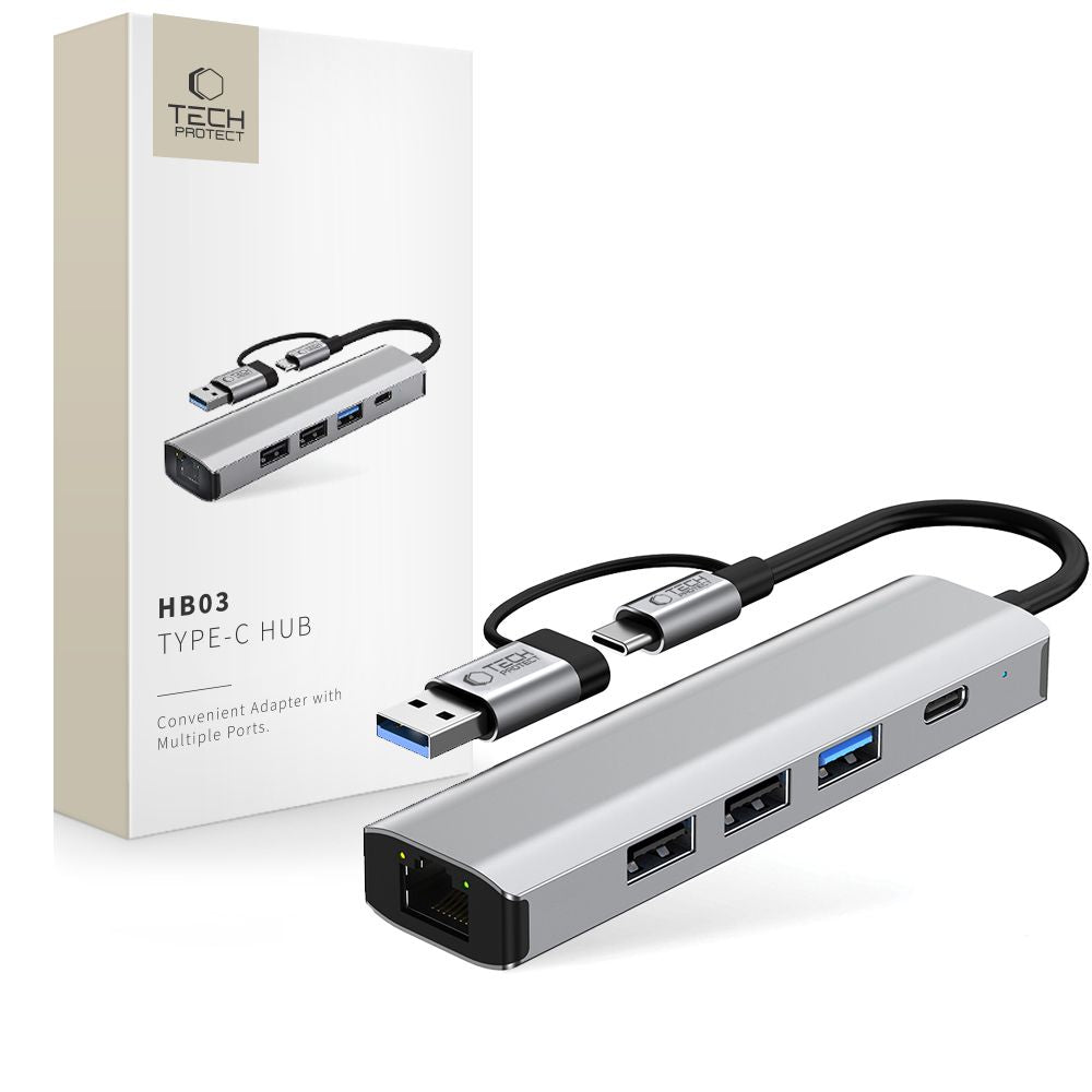 ADATTATORE HUB TECH-PROTECT HB03 5IN1 TYPE-C + USB2.0 + USB3.0 + RJ45 GRIGIO SPAZIALE