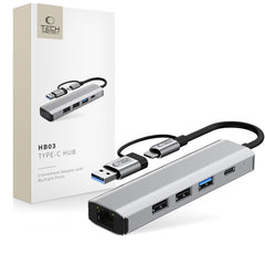 ADATTATORE HUB TECH-PROTECT HB03 5IN1 TYPE-C + USB2.0 + USB3.0 + RJ45 GRIGIO SPAZIALE