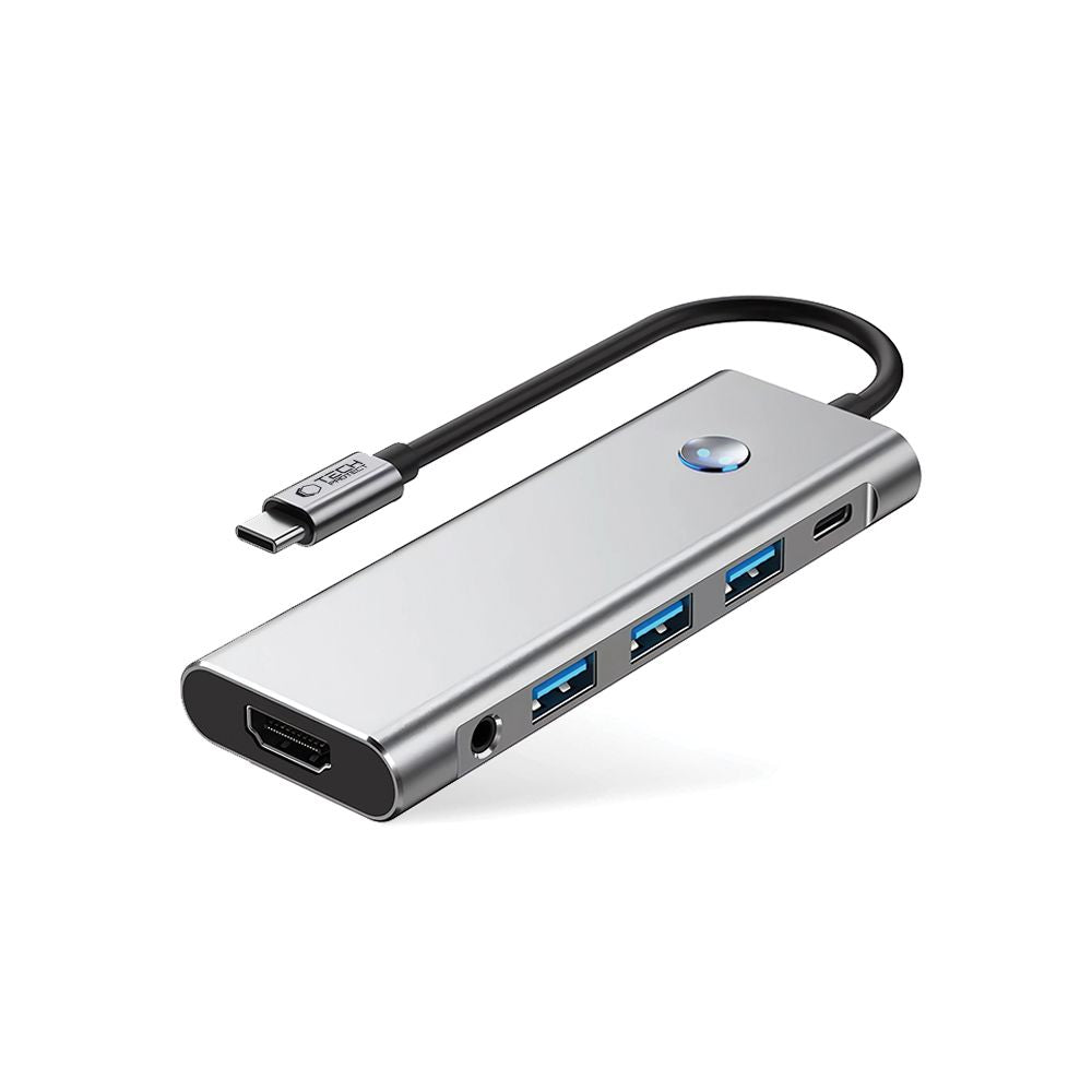 ADATTATORE HUB TECH-PROTECT HB04 9IN1 TYPE-C + USB2.0 + USB3.0 + HDMI 4K 60HZ + SD/TF + PD100W + AV3.5 GRIGIO SPAZIALE