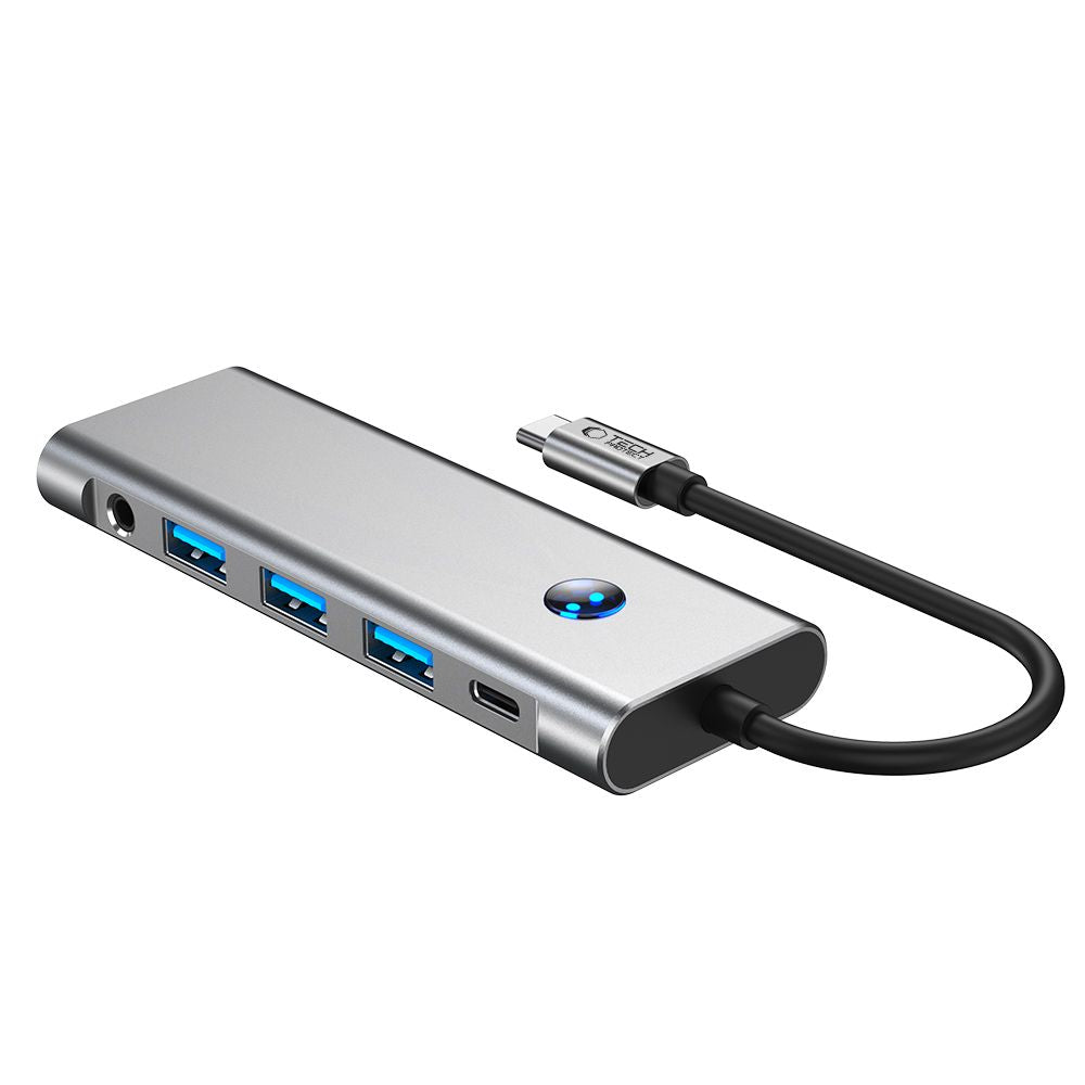 ADATTATORE HUB TECH-PROTECT HB04 9IN1 TYPE-C + USB2.0 + USB3.0 + HDMI 4K 60HZ + SD/TF + PD100W + AV3.5 GRIGIO SPAZIALE
