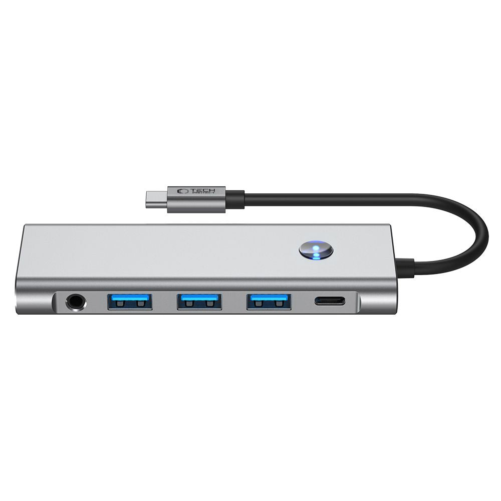ADATTATORE HUB TECH-PROTECT HB04 9IN1 TYPE-C + USB2.0 + USB3.0 + HDMI 4K 60HZ + SD/TF + PD100W + AV3.5 GRIGIO SPAZIALE