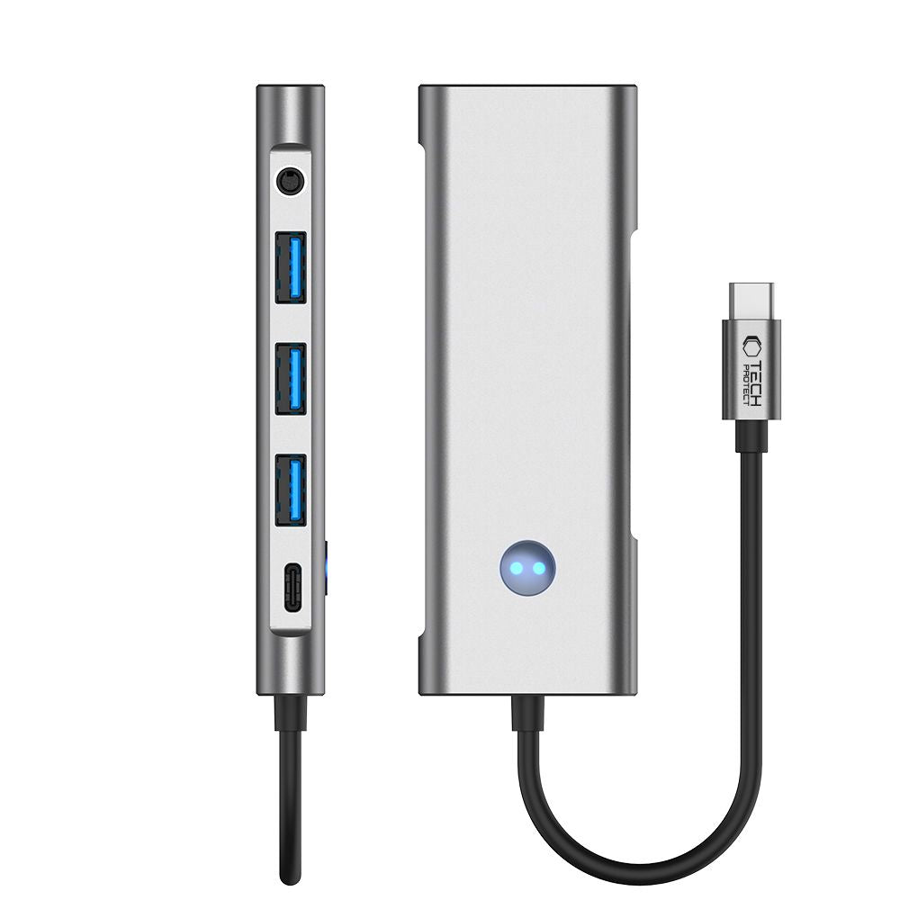 ADATTATORE HUB TECH-PROTECT HB04 9IN1 TYPE-C + USB2.0 + USB3.0 + HDMI 4K 60HZ + SD/TF + PD100W + AV3.5 GRIGIO SPAZIALE