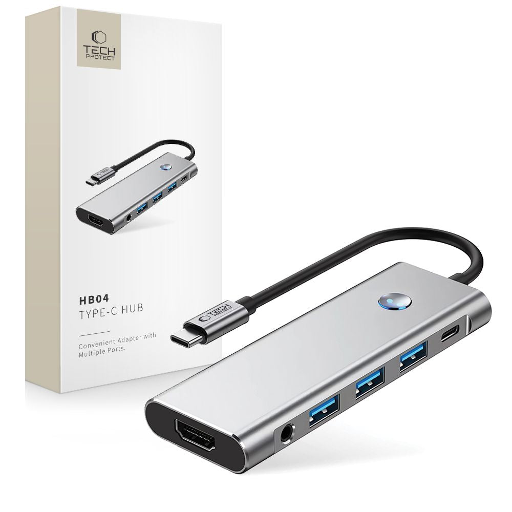 ADATTATORE HUB TECH-PROTECT HB04 9IN1 TYPE-C + USB2.0 + USB3.0 + HDMI 4K 60HZ + SD/TF + PD100W + AV3.5 GRIGIO SPAZIALE