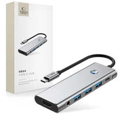ADATTATORE HUB TECH-PROTECT HB04 9IN1 TYPE-C + USB2.0 + USB3.0 + HDMI 4K 60HZ + SD/TF + PD100W + AV3.5 GRIGIO SPAZIALE