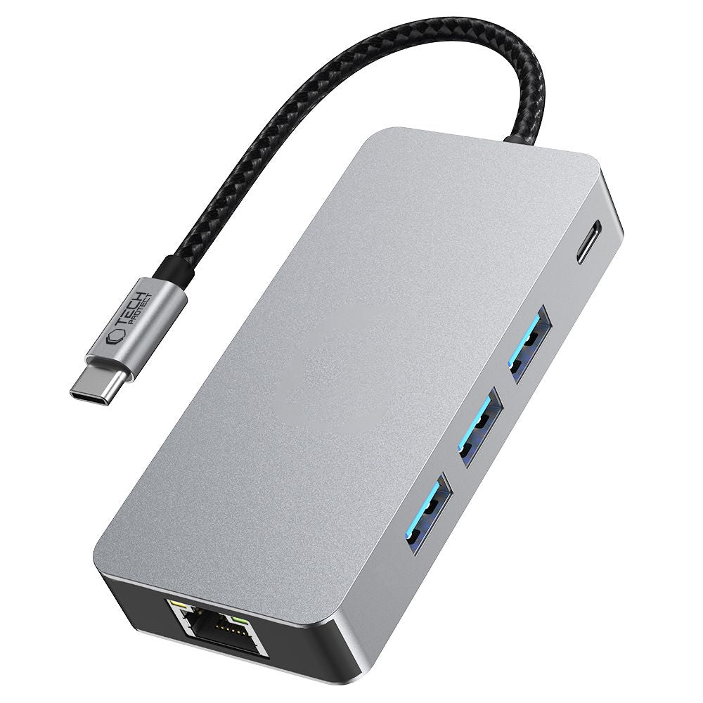 ADATTATORE HUB TECH-PROTECT HB05 9IN1 TYPE-C + USB2.0 + USB3.0 + HDMI 4K 60HZ + SD/TF + PD100W + RJ45 1000M GRIGIO SPAZIALE