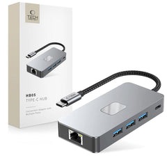 ADATTATORE HUB TECH-PROTECT HB05 9IN1 TYPE-C + USB2.0 + USB3.0 + HDMI 4K 60HZ + SD/TF + PD100W + RJ45 1000M GRIGIO SPAZIALE