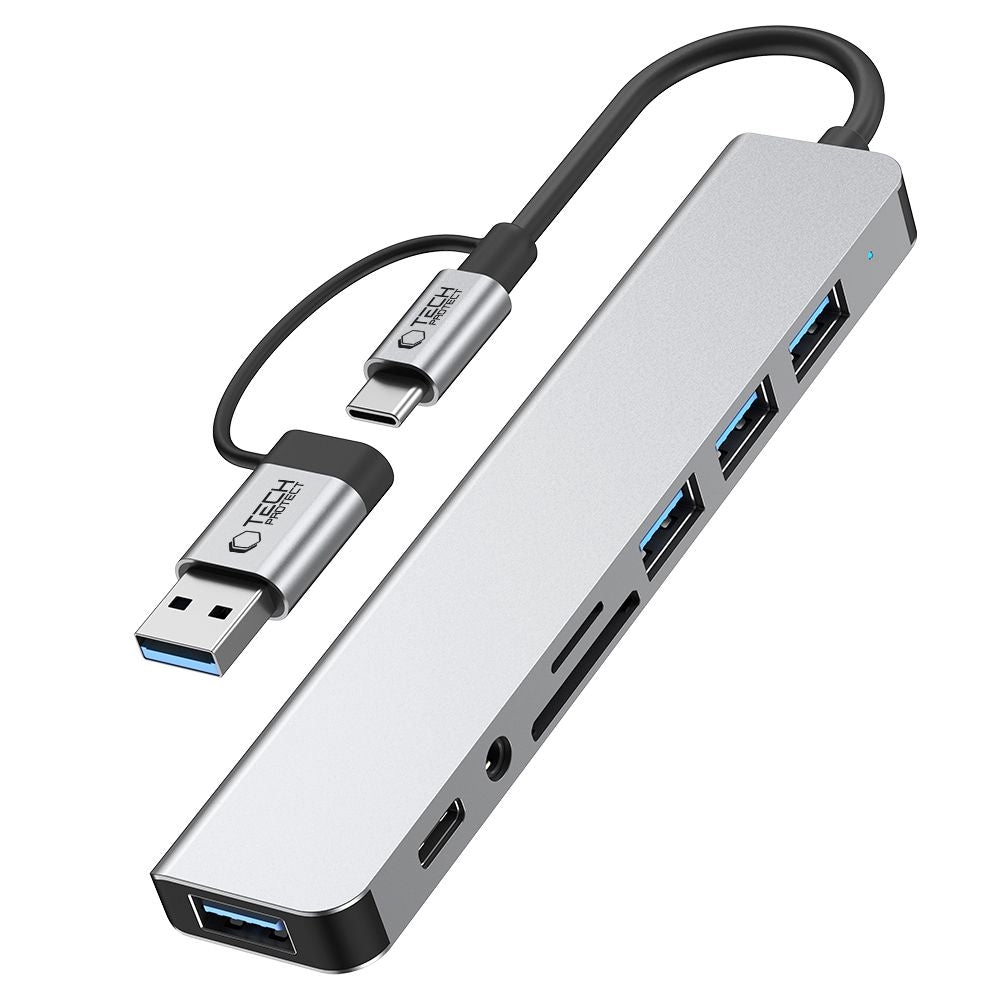 ADATTATORE HUB TECH-PROTECT HB06 9IN1 TYPE-C + USB2.0 + USB3.0 + SD/TF + AV3.5 GRIGIO SPAZIALE