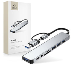 ADATTATORE HUB TECH-PROTECT HB06 9IN1 TYPE-C + USB2.0 + USB3.0 + SD/TF + AV3.5 GRIGIO SPAZIALE