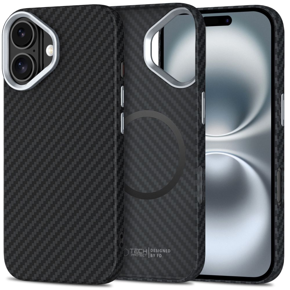 TECH-PROTECT ION CARBON MAGSAFE IPHONE 16 NERO/ARGENTO