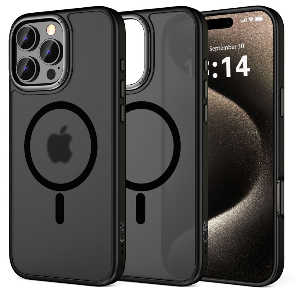 COPERTURA PER IPHONE 16 PRO TECH-PROTECT MAGEDGE MAGSAFE NERO OPACO/GRIGIO METALLO