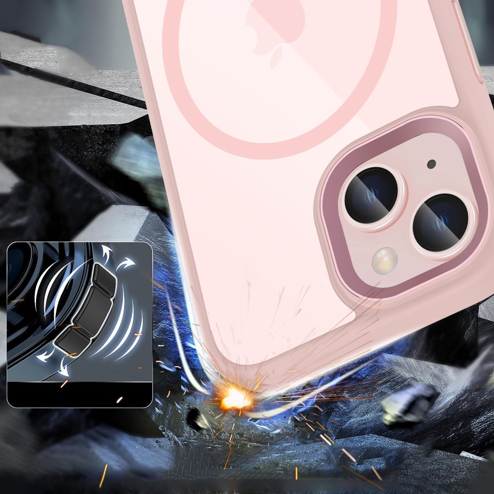COPERTURA TECH-PROTECT MAGMAT MAGSAFE IPHONE 15 ROSA/TRASPARENTE
